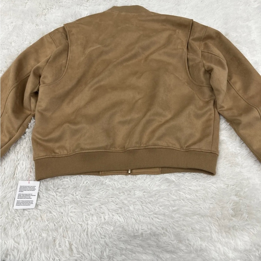 Topman Men’s Large Faux Suede Bomber Jacket - Tan - Picture 8 of 8